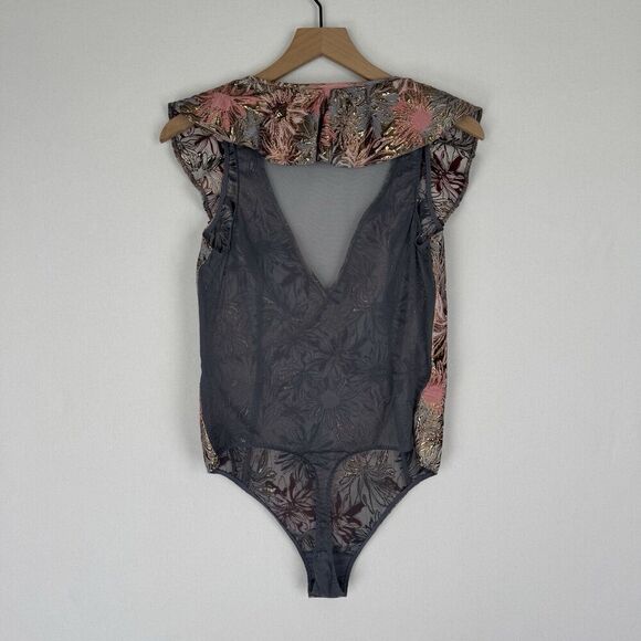 Victorias Secret Bodysuit Womens Large Pink Metallic Sheer Brocade Coquette NEW - Picture 6 of 16